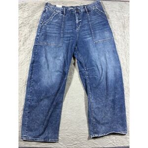 Hint of Blu Barrel Jeans Size 34 18 Blue Denim High Rise Stretchy NWT Maximalist